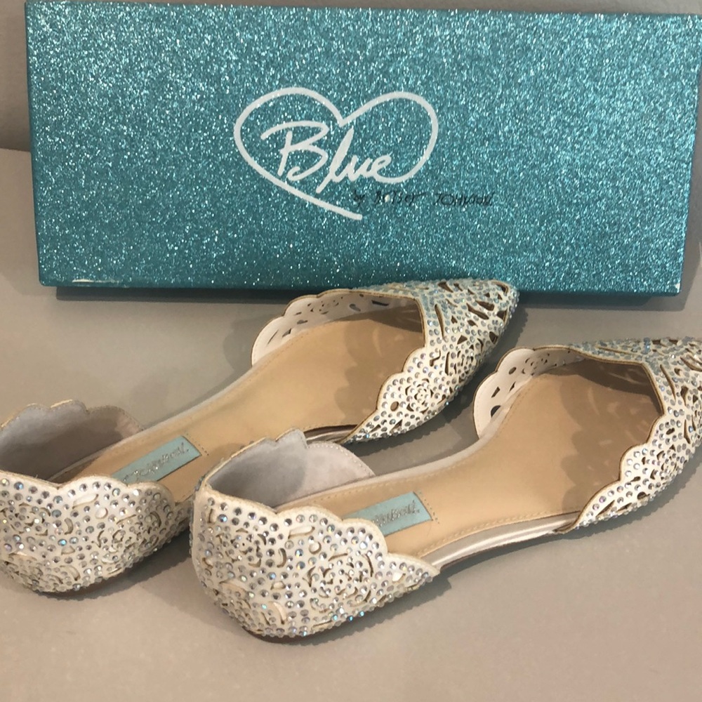 Betsey Johnson Jeweled White Dress Flats